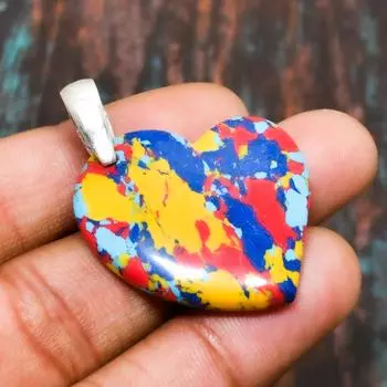 Красивая мозаичная подвеска из яшмы, ювелирных изделий ручной работы из стерлингового серебра 925 пробы 1.62 Inches жёлтый