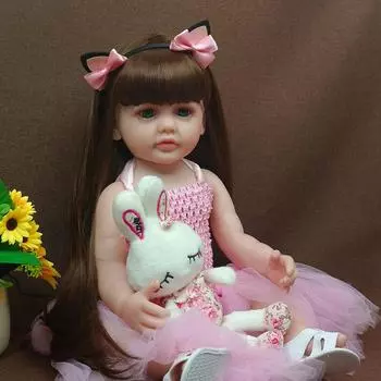 Красивая мягкая силиконовая виниловая кукла Reborn Baby, реалистичная мини-новорожденная кукла с волосами, кукла для девочек, подарок на день рождения для малышей, 55 см 55cm