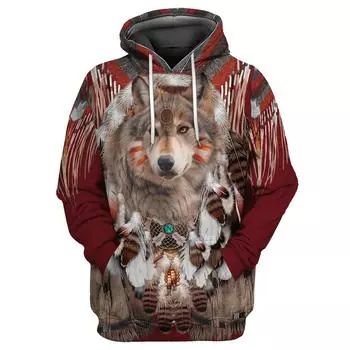 Красивая мужская толстовка с 3D принтом в стиле племени Native Wolf, осенняя толстовка унисекс, пуловер, повседневная уличная одежда, большой размер XXL