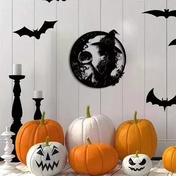 Красивая настенная живопись «Ведьма из металла» — добавьте волшебства в декор вашего дома | Уникальное настенное украшение для жуткого, стильного акцента светло-серый