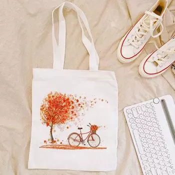 Красивая осенняя сумка-тоут с принтом в стиле Харадзюку, повседневная забавная женская холщовая сумка на плечо, женская сумка большой вместимости, многоразовые сумки для покупок 24*26cm