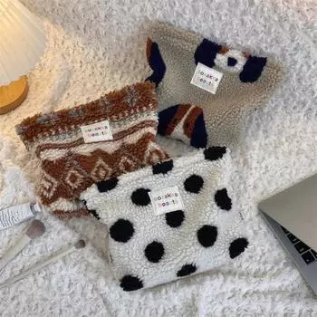 Красивая плюшевая косметичка с леопардовым принтом, женская переносная сумка для мытья средств по уходу за кожей, большая вместительная косметичка для хранения