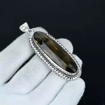 Красивая подвеска из дымчатого кварца, подвеска из стерлингового серебра 925 пробы, подвеска ручной работы, антикварная подвеска, подвеска с драгоценным камнем дымчатый кварц, подарок 2.56 коричневый