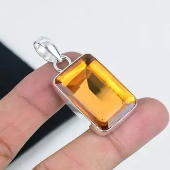 Красивая подвеска с цитрином из серебра 925 пробы - Дизайн ручной работы, Ювелирные украшения для повседневной носки, Уникальная подвеска с цитрином, Подарки на День матери 2.36 жёлтый