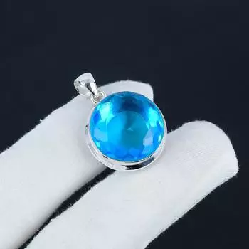 Красивая подвеска Siwss Blue Topaz Gemstone Silver из стерлингового серебра 925 пробы - овальный дизайн ручной работы, повседневная одежда, праздничный наряд, подарок 1.95 синий