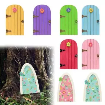 Красивая прочная миниатюрная фигурка в виде фейской двери, садовых ворот с цветочным декором для двора синий