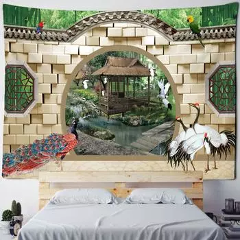 Красивая ретро картина маслом, архитектурная печать, гобелен, хиппи, полиэфирная ткань, украшение для дома, настенный гобелен 100x75cm