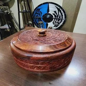 Красивая резная деревянная шкатулка для чапати India Craft 22,86 см