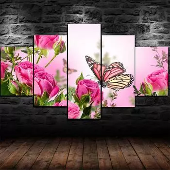 Красивая розовая бабочка, 5 шт., настенное искусство, печать на холсте, постеры, картины маслом, гостиная, домашний декор, фотографии 20x35 20x45 20x55cm