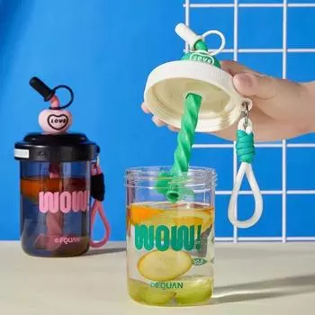 Красивая симпатичная соломенная чашка, герметичная пластиковая бутылка для воды, не содержащая бисфенол-А, летняя чашка для смешивания, подарок чёрный