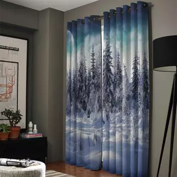 Красивая снежная сцена, домашний декор, оконные шторы, занавеска для спальни, кухни, панельные шторы для гостиной 135W x 60H(cm)
