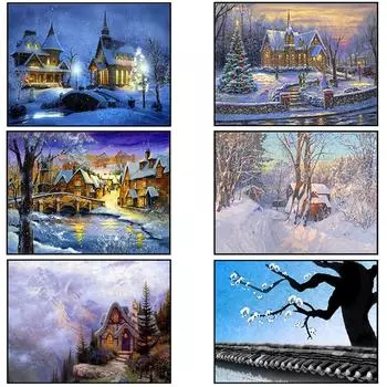 Красивая снежная сцена, ночная сцена, картина, картина тушью, украшение для гостиной, большая ветряная мельница, диван, настенный фон, подвесная картина 21cm30cm NoFrame