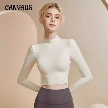 Красивая спина с накладками на грудь Одежда для йоги Женские тонкие спортивные топы с высоким воротом Бег Пилатес Фитнес Одежда с длинными рукавами Осень S хаки