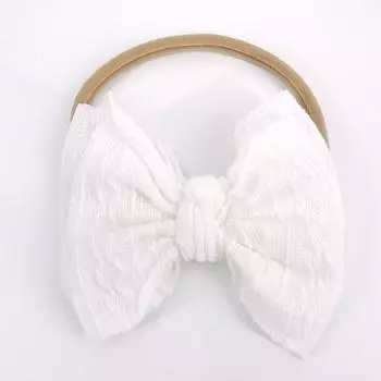 Красивая стильная однотонная детская повязка на голову с узкими полями для малышей и младенцев с большим бантом для детей белый