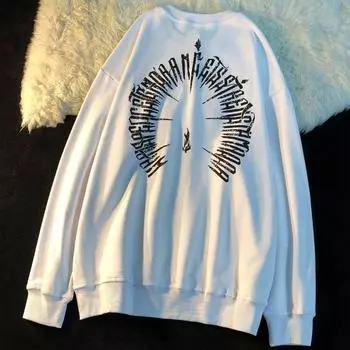 Красивая толстовка с круглым вырезом с буквенным принтом для мужчин и женщин, уличная одежда, осенне-зимний модный тренд, повседневный удобный топ с длинными рукавами для пар, Harajuku S белый