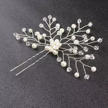 Красивая заколка для волос невесты с жемчугом и кристаллами, U-образная заколка, аксессуары для волос, популярный головной убор, популярный цветок на голову белый