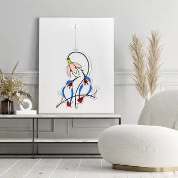 Красивая запятнанная смертная казнь через повешение окна птицы, акриловое делать радуги украшений 13.8x19.3cm Blue