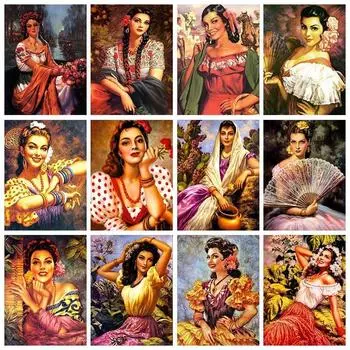 Красивая женщина DIY Алмазная картина Полная мозаика Дрель Девушка Вышивка Рукоделие Ручная работа Подарок Декор стены Full Round 20x30CM