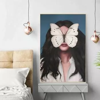 Красивая женщина с цветком Холст Картина Настенное искусство для гостиной Портрет Домашний декор Эстетические ремесла Крытый без рамки 21*30cm