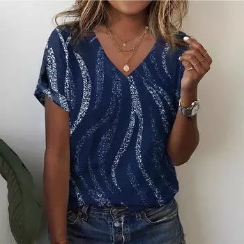Красивая женская футболка с V-образным вырезом, напечатанная футболка для женщин, летняя футболка с коротким рукавом, модная повседневная женская одежда, новые пуловеры, топы S