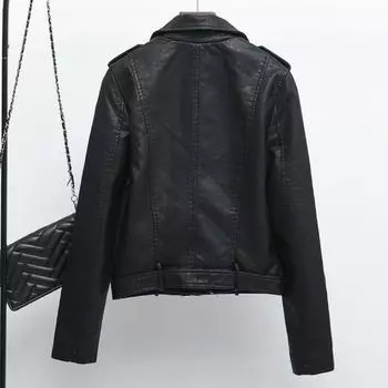 Красивая женская кожаная куртка 2024 весна и осень новая короткая локомотивная одежда маленькая кожаная куртка женская одежда S чёрный