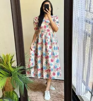 Красивая женская праздничная одежда из напечатанного хлопка миди-платье индийский пакистанский топ туника курти M белый