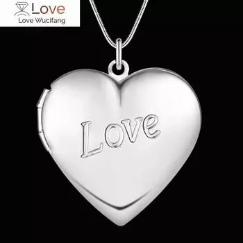 Красивое 925 пробы серебряное романтическое сердечко с кулоном в виде фоторамки LOVE для женщин, модные подвески, ювелирные изделия, подарки на свадьбу
