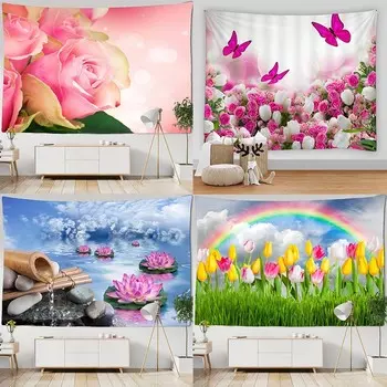 Красивое Белое Облако Радужный Цветок Подвесная Ткань Домашнее Украшение Стены Гобелен Офис Гостиная Гобелен 100x75cm