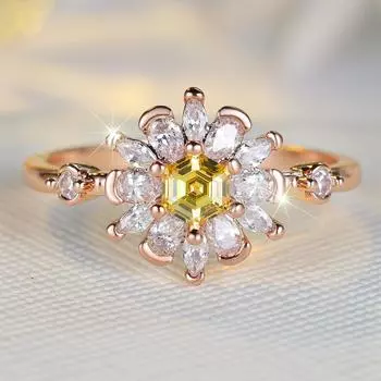 Красивое белое желтое циркониевое кольцо для женщин Элегантные ювелирные аксессуары цвета розового золота для подарков на годовщину свадьбы 6 розового золота