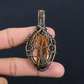 Красивое Древо Жизни Красный Сердолик Драгоценный Камень Ручной Работы Чистая Медная Проволока Обернутый Подвеска Ювелирные Изделия 2.76 Inches красный