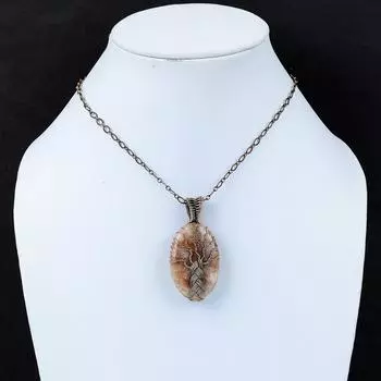 Красивое Древо жизни, солнечный камень, драгоценный камень, чистая медная проволока, ювелирный кулон ручной работы 2.17 Inches оранжевый