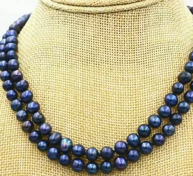 Красивое двухрядное ожерелье из натурального черного пресноводного жемчуга Таити диаметром 7–8 мм длиной 17–18 дюймов.