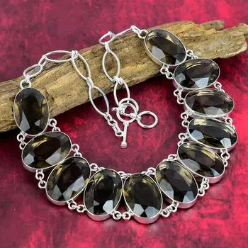 Красивое граненое ожерелье из драгоценного камня дымчатого топаза, ювелирные изделия ручной работы, уникальное ювелирное ожерелье из стерлингового серебра 925 пробы Adjustable with 18 inches коричневый