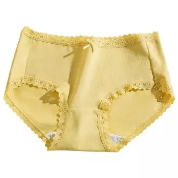 Красивое и милое нижнее белье с бантом, удобное нижнее белье со средней талией, женское хлопковое нижнее белье, эластичное дышащее нижнее белье M жёлтый