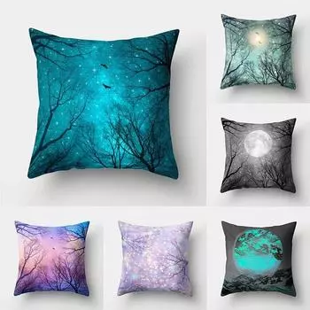 Красивое и очаровательное ночное звездное небо под деревом, наволочка для гостиной, дивана, офиса, автомобиля, наволочка, украшение для дома 40x40cm