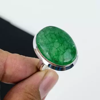 Красивое изумрудное регулируемое кольцо из стерлингового серебра 925 пробы - подходит для размеров США от 6 до 11 - украшения ручной работы в стиле бохо для женщин и мужчин, подарки из ваты Adjustable зелёный