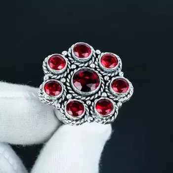 Красивое кольцо из стерлингового серебра 925 пробы с гранатом ручной работы - Богемное ювелирное кольцо - Ювелирные изделия в стиле бохо с цветами ручной работы для женщин и мужчин, Подарки для мамы US 4 красный