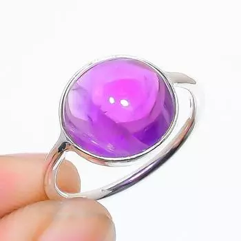 Красивое кольцо из стерлингового серебра 925 пробы с натуральным фиолетовым аметистом, размер 6, США 6 US
