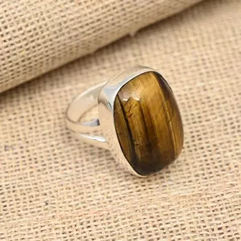 Красивое кольцо из стерлингового серебра 925 пробы с красивым тигровым глазом и драгоценным камнем ручной работы 4 жёлтый