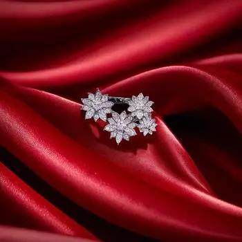 Красивое кольцо с цветком V, золотой материал, высококачественное гальваническое покрытие, подарок богине, универсальный размер отверстия, регулируемый