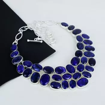 Красивое колье из серебра 925 пробы с синим сапфиром, колье из серебра с синим сапфиром для жены, унисекс, подарок на вату 20 синий