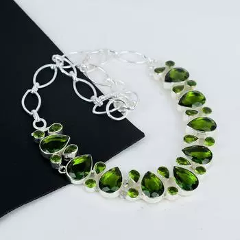 Красивое колье из серебра 925 пробы с драгоценным камнем зеленого перидота, серебряное колье с перидотом для жены, ожерелье унисекс, подарок на помолвку 20 зелёный