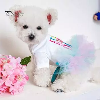 Красивое круглое платье с пушистым подолом для собак, платье принцессы с буквенным принтом, платье принцессы из тюля для щенков и собак, одежда для домашних животных XL белый