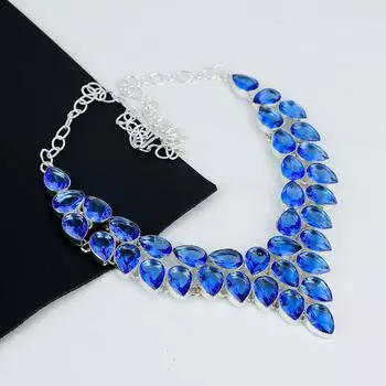 Красивое лондонское голубое топазовое ожерелье ручной работы из стерлингового серебра 925 пробы, лондонское голубое топазовое серебряное ожерелье для жены, унисекс-ожерелье, подарок 20 синий