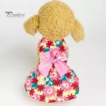 Красивое очаровательное яркое платье принцессы для собак с цветочным принтом и бантом для домашних собак и щенков. Повседневная одежда. XS светло-синий