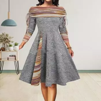 Красивое осеннее платье с длинными рукавами, теплое женское платье средней длины с ремешком 3XL