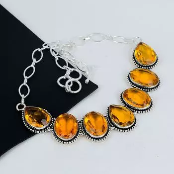 Красивое ожерелье из драгоценных камней медового топаза ручной работы из серебра 925 пробы, серебряное ожерелье из медового топаза для жены, ожерелье унисекс, подарок на День благодарения 20 оранжевый
