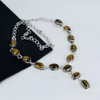 Красивое ожерелье из драгоценных камней тигровый глаз ручной работы из серебра 925 пробы, серебряное ожерелье из тигрового глаза для жены, ожерелье унисекс, подарок на День благодарения 20 коричневый
