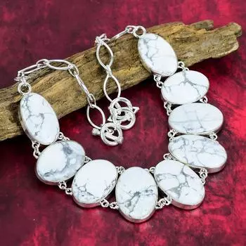 Красивое ожерелье из говлита, регулируемое ожерелье-цепочка из стерлингового серебра 925 пробы, ювелирные изделия ручной работы из драгоценных камней Adjustable with 18 inches белый