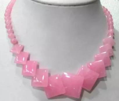 Красивое ожерелье из натуральных розовых нефритовых круглых квадратных бусин 17 ДЮЙМОВ